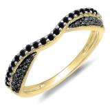 0.36 Carat (ctw) 14k Yellow Gold Round Black Diamond Ladies Anniversary Wedding Band Stackable Ring 1/3 CT