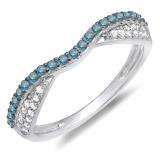 0.36 Carat (ctw) 14k White Gold Round Blue & White Diamond Ladies Anniversary Wedding Band Stackable Ring 1/3 CT