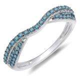 0.36 Carat (ctw) 14k White Gold Round Blue Diamond Ladies Anniversary Wedding Band Stackable Ring 1/3 CT