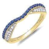 0.36 Carat (ctw) 10k Yellow Gold Round Blue Sapphire & White Diamond Ladies Anniversary Wedding Band Stackable Ring 1/3 CT