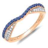 0.36 Carat (ctw) 14k Rose Gold Round Blue Sapphire & White Diamond Ladies Anniversary Wedding Band Stackable Ring 1/3 CT