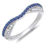 0.36 Carat (ctw) 18k White Gold Round Blue Sapphire & White Diamond Ladies Anniversary Wedding Band Stackable Ring 1/3 CT