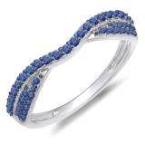 0.36 Carat (ctw) 14k White Gold Round Blue Sapphire Ladies Anniversary Wedding Band Stackable Ring 1/3 CT