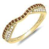 0.36 Carat (ctw) 10k Yellow Gold Round Champagne & White Diamond Ladies Anniversary Wedding Band Stackable Ring 1/3 CT