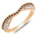 0.36 Carat (ctw) 14k Rose Gold Round Champagne & White Diamond Ladies Anniversary Wedding Band Stackable Ring 1/3 CT