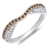 0.36 Carat (ctw) 14k White Gold Round Champagne & White Diamond Ladies Anniversary Wedding Band Stackable Ring 1/3 CT