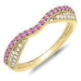 0.36 Carat (ctw) 10k Yellow Gold Round Pink Sapphire & White Diamond Ladies Anniversary Wedding Band Stackable Ring 1/3 CT