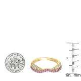0.36 Carat (ctw) 10k Yellow Gold Round Pink Sapphire & White Diamond Ladies Anniversary Wedding Band Stackable Ring 1/3 CT