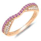 0.36 Carat (ctw) 14k Rose Gold Round Pink Sapphire & White Diamond Ladies Anniversary Wedding Band Stackable Ring 1/3 CT