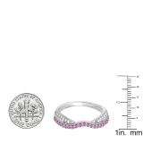 0.36 Carat (ctw) 14k White Gold Round Pink Sapphire & White Diamond Ladies Anniversary Wedding Band Stackable Ring 1/3 CT