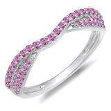 0.36 Carat (ctw) 14k White Gold Round Pink Sapphire Ladies Anniversary Wedding Band Stackable Ring 1/3 CT
