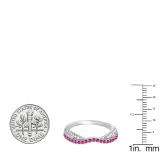 0.36 Carat (ctw) 10k White Gold Round Red Ruby & White Diamond Ladies Anniversary Wedding Band Stackable Ring 1/3 CT