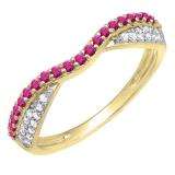 0.36 Carat (ctw) 10k Yellow Gold Round Red Ruby & White Diamond Ladies Anniversary Wedding Band Stackable Ring 1/3 CT