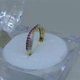0.36 Carat (ctw) 10k Yellow Gold Round Red Ruby & White Diamond Ladies Anniversary Wedding Band Stackable Ring 1/3 CT
