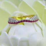 0.36 Carat (ctw) 10k Yellow Gold Round Red Ruby & White Diamond Ladies Anniversary Wedding Band Stackable Ring 1/3 CT