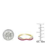 0.36 Carat (ctw) 10k Yellow Gold Round Red Ruby & White Diamond Ladies Anniversary Wedding Band Stackable Ring 1/3 CT