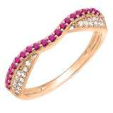 0.36 Carat (ctw) 14k Rose Gold Round Red Ruby & White Diamond Ladies Anniversary Wedding Band Stackable Ring 1/3 CT