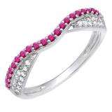 0.36 Carat (ctw) 14k White Gold Round Red Ruby & White Diamond Ladies Anniversary Wedding Band Stackable Ring 1/3 CT