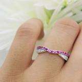 0.36 Carat (ctw) 14k White Gold Round Red Ruby & White Diamond Ladies Anniversary Wedding Band Stackable Ring 1/3 CT