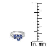 2.25 Carat (ctw) 14K White Gold Round White & Blue Cubic Zirconia Ladies 3 Stone Bridal Engagement Ring Matching Band Set