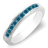 0.40 Carat (ctw) 10K White Gold Round Blue Diamond Ladies Bridal Anniversary Stackable Wedding Band