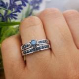 1.00 Carat (ctw) 10k White Gold Round Blue Diamond Ladies Bridal Engagement Ring with Matching Band 1 CT