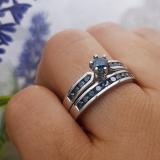1.00 Carat (ctw) 14k White Gold Round Blue Diamond Ladies Bridal Engagement Ring Set With Matching Band 1 CT