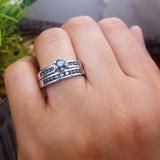 1.00 Carat (ctw) 14k White Gold Round Blue Diamond Ladies Bridal Engagement Ring Set With Matching Band 1 CT