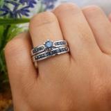 1.00 Carat (ctw) 14k White Gold Round Blue Diamond Ladies Bridal Engagement Ring Set With Matching Band 1 CT
