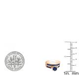 1.00 Carat (ctw) 14k Rose Gold Round Blue Sapphire Ladies Bridal Engagement Ring Set With Matching Band 1 CT