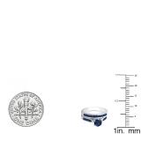 1.00 Carat (ctw) 14k White Gold Round Blue Sapphire Ladies Bridal Engagement Ring Set With Matching Band 1 CT