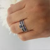 1.00 Carat (ctw) 14k White Gold Round Blue Sapphire Ladies Bridal Engagement Ring Set With Matching Band 1 CT