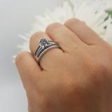 1.00 Carat (ctw) 14k White Gold Round Blue Sapphire Ladies Bridal Engagement Ring Set With Matching Band 1 CT