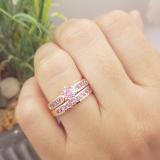 1.00 Carat (ctw) 14k Rose Gold Round Pink Sapphire Ladies Bridal Engagement Ring Set With Matching Band 1 CT