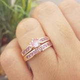1.00 Carat (ctw) 14k Rose Gold Round Pink Sapphire Ladies Bridal Engagement Ring Set With Matching Band 1 CT