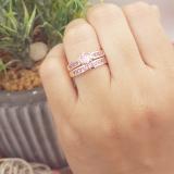 1.00 Carat (ctw) 14k Rose Gold Round Pink Sapphire Ladies Bridal Engagement Ring Set With Matching Band 1 CT