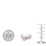 1.00 Carat (ctw) 14k White Gold Round Pink Sapphire Ladies Bridal Engagement Ring Set With Matching Band 1 CT