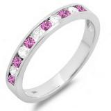 0.50 Carat (ctw) 10k White Gold Round Pink Sapphire & White Diamond Ladies Anniversary Wedding Stackable Ring Band 1/2 CT