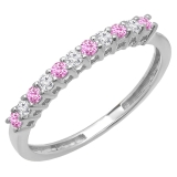 0.33 Carat (ctw) 14K White Gold Round White Diamond & Pink Sapphire Ladies Anniversary Stackable Wedding Band 1/3 CT