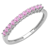 0.33 Carat (ctw) 10K White Gold Round Pink Sapphire Ladies Anniversary Stackable Wedding Band 1/3 CT