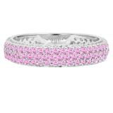 1.30 Carat (ctw) 14K White Gold Round Pink Sapphire Ladies Pave Set Anniversary Wedding Eternity Ring Band 1 1/3 CT