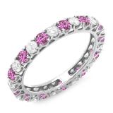 1.50 Carat (ctw) 14K White Gold Round White Diamond & Pink Sapphire Ladies Eternity Wedding Anniversary Stackable Ring Band 1 1/2 CT