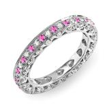 1.00 Carat (ctw) 14k White Gold Round White Diamond & Pink Sapphire Ladies Eternity Anniversary Wedding Band Stackable Ring 1 CT