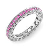 1.00 Carat (ctw) 14k White Gold Round White Diamond & Pink Sapphire Ladies Eternity Anniversary Wedding Band Stackable Ring 1 CT