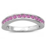 0.75 Carat (ctw) 14k White Gold Round Pink Sapphire Ladies Curved Guard Matching Bridal Wedding Band 3/4 CT