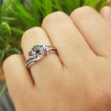 0.90 Carat (ctw) 14K White Gold Round Black Diamond & Ruby Side Stones Ladies Swirl Bridal Engagement Ring Matching Band Set