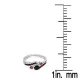 0.90 Carat (ctw) 14K White Gold Round Black Diamond & Ruby Side Stones Ladies Swirl Bridal Engagement Ring Matching Band Set