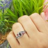 0.90 Carat (ctw) 14K White Gold Round Black Diamond & Ruby Side Stones Ladies Swirl Bridal Engagement Ring Matching Band Set
