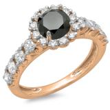 1.35 Carat (ctw) 10K Rose Gold Round Cut Black & White Diamond Ladies Bridal Cluster Halo Style Engagement Ring