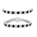 8.00 Carat (ctw) 18K White Gold Round Cut Real Black And White Diamond Ladies Tennis Bracelet 8 CT